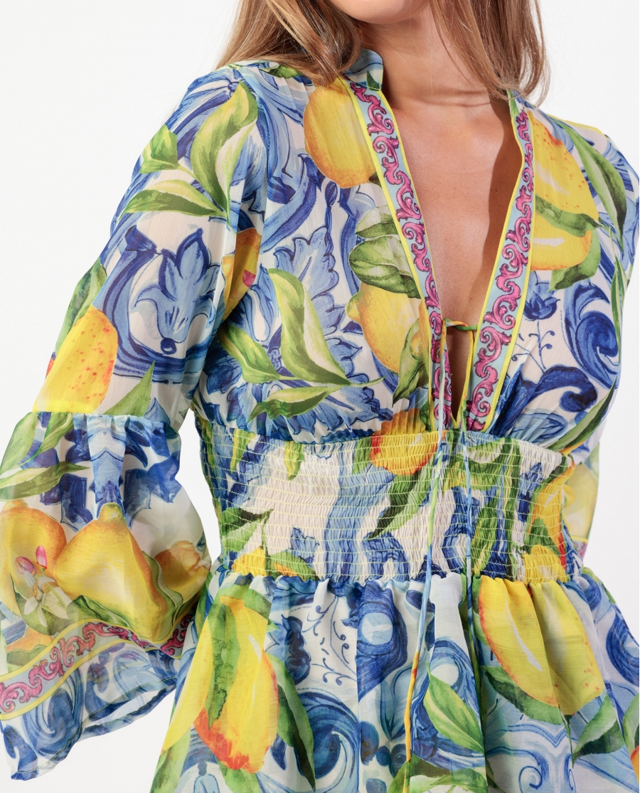 ADMAS Vestido Manga Larga Blue Ceramic para Mujer MULTICOLOR