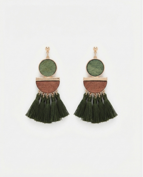 ADMAS Pendientes Flecos Deep Green para Mujer, (Caja 6 pares) VERDE