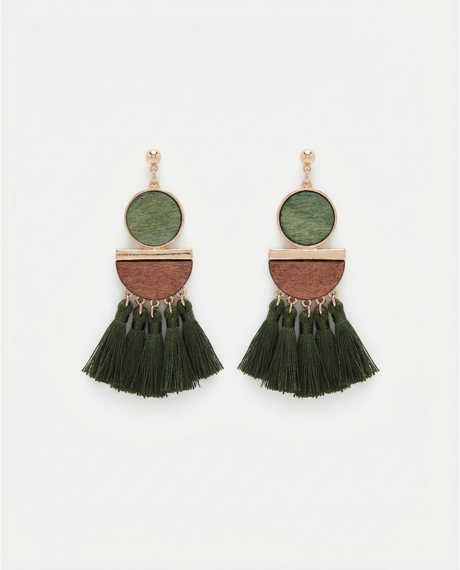 ADMAS Pendientes Flecos Deep Green para Mujer, (Caja 6 pares) VERDE