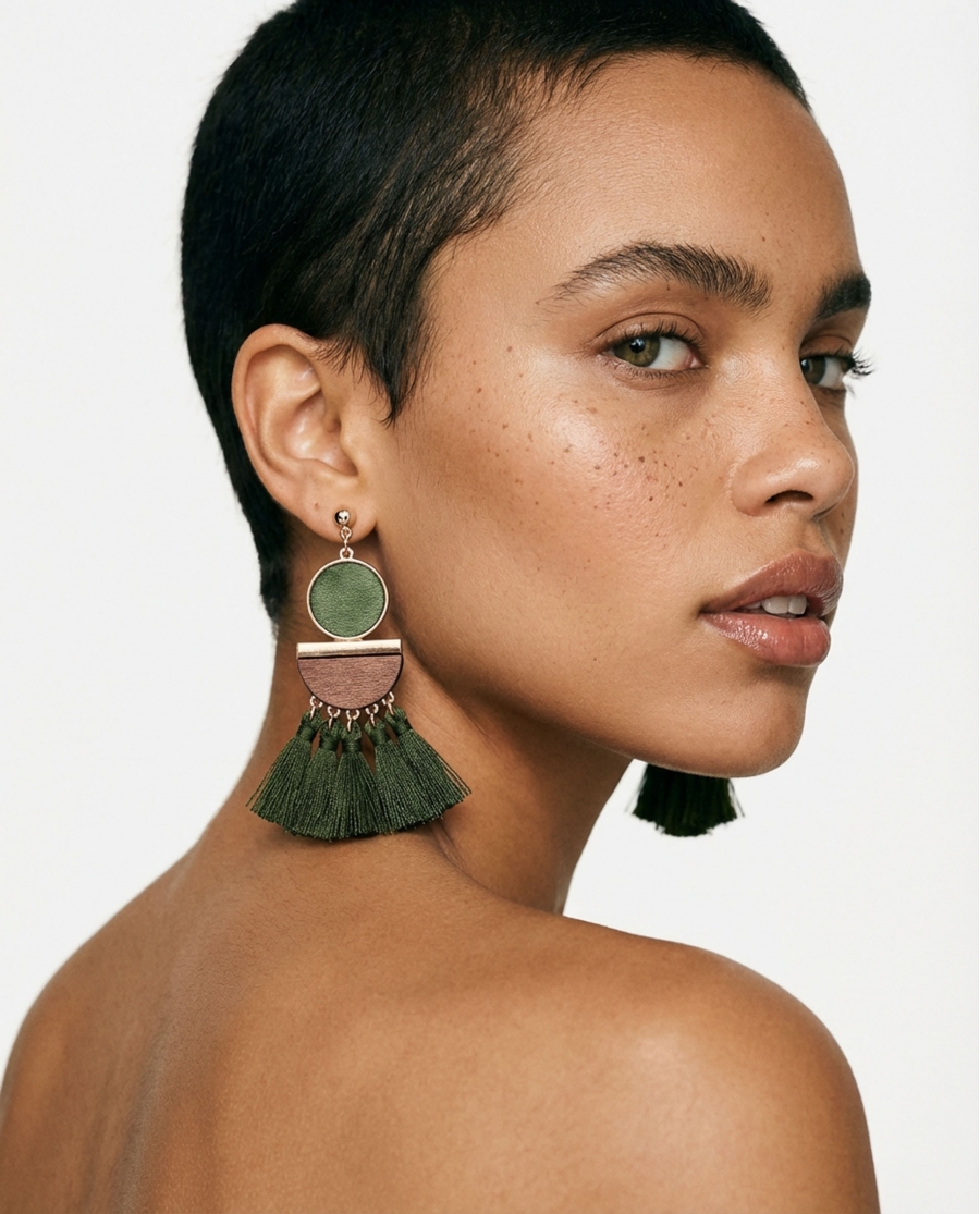 ADMAS Pendientes Flecos Deep Green para Mujer, (Caja 6 pares) VERDE