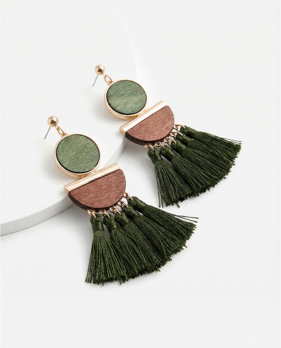 ADMAS Pendientes Flecos Deep Green para Mujer, (Caja 6 pares) VERDE