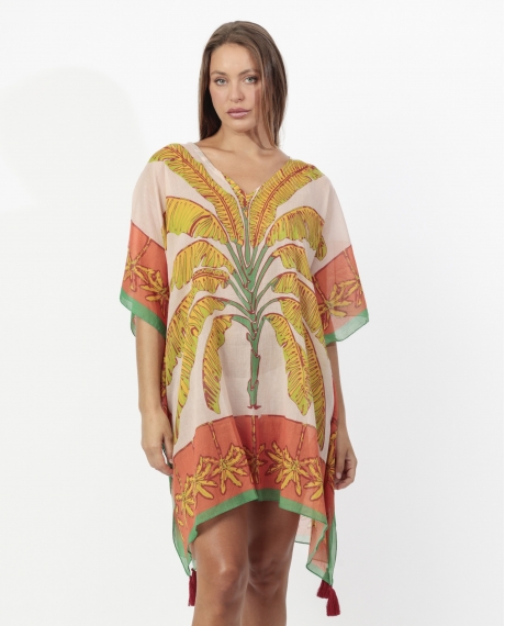 ADMAS Vestido Kaftan Manga Corta Palm Naranja para Mujer NARANJA