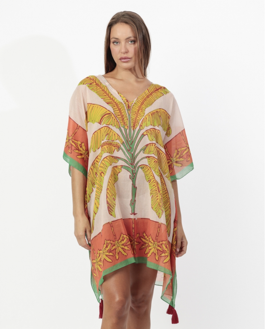 ADMAS Vestido Kaftan Manga Corta Palm Naranja para Mujer NARANJA
