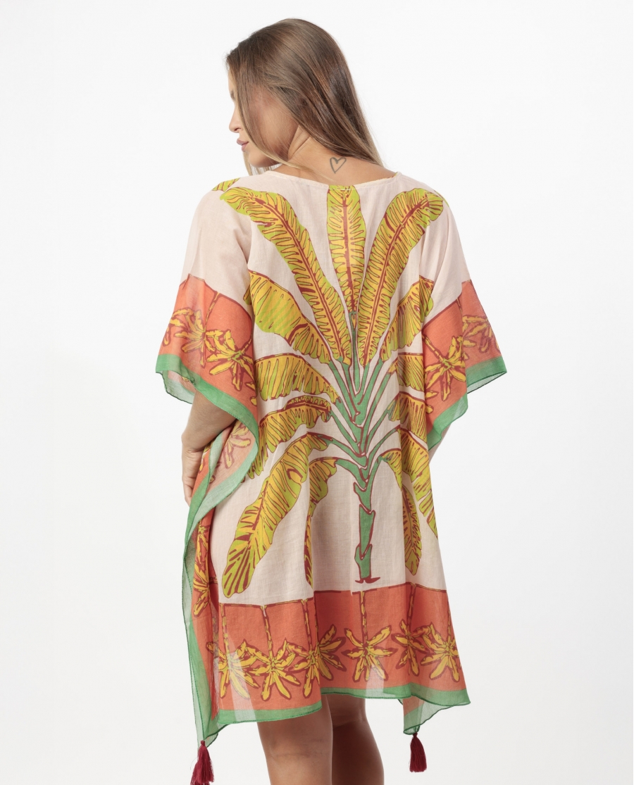 ADMAS Vestido Kaftan Manga Corta Palm Naranja para Mujer NARANJA