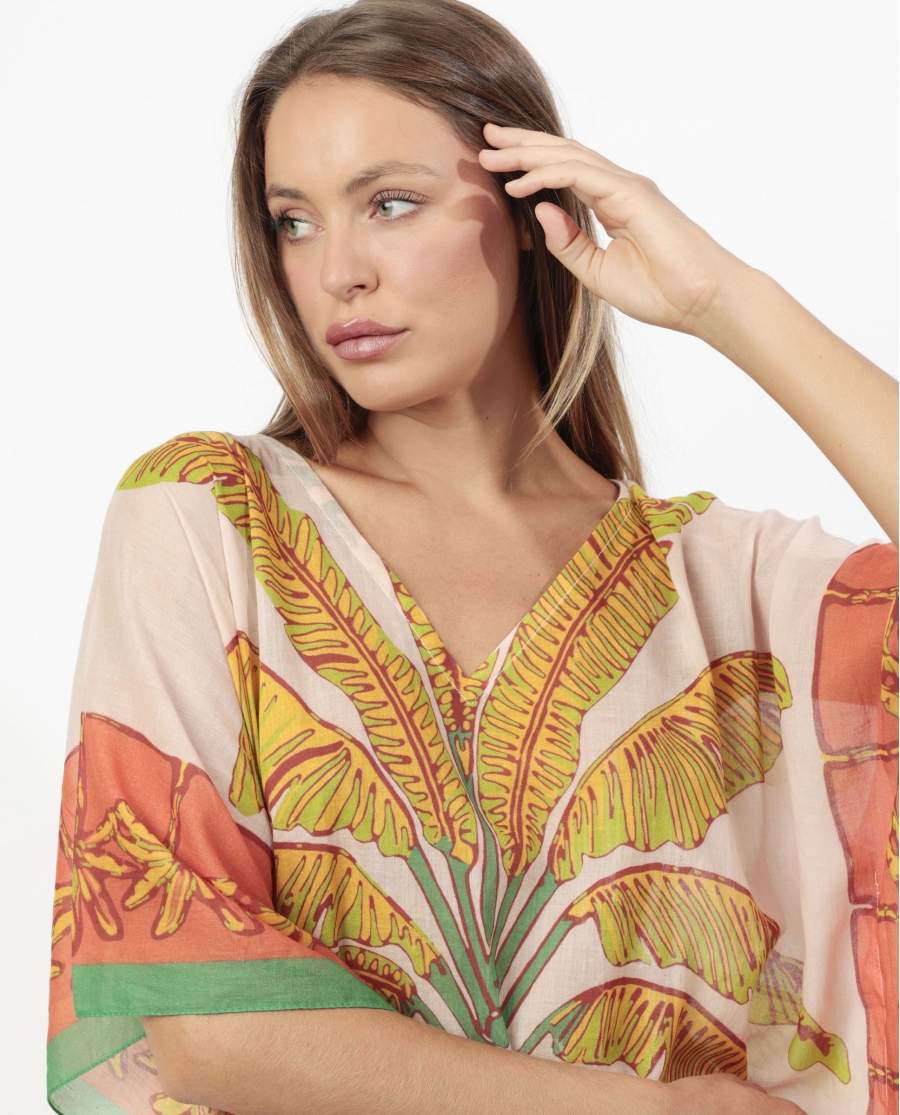 ADMAS Vestido Kaftan Manga Corta Palm Naranja para Mujer NARANJA