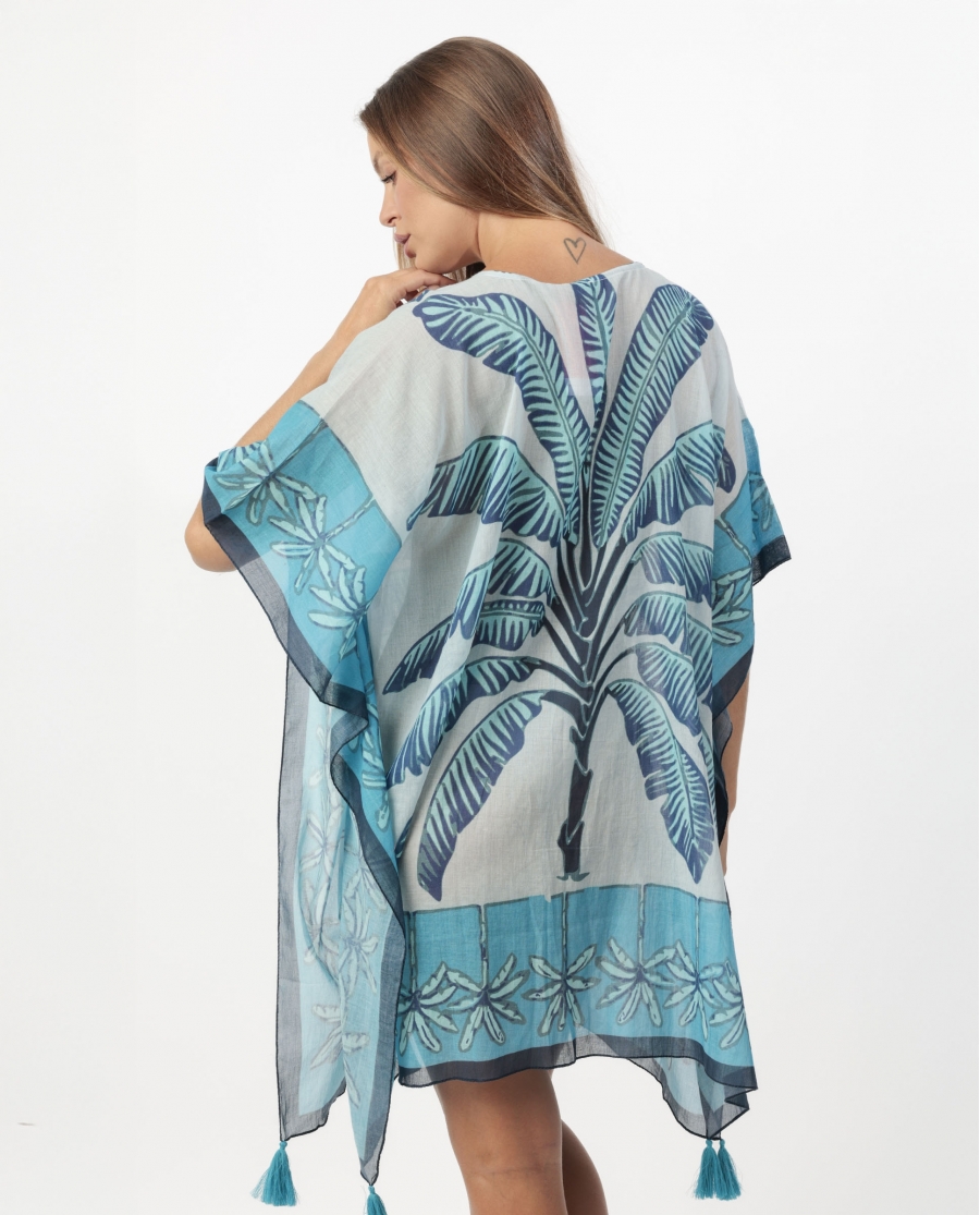ADMAS Vestido Kaftan Manga Corta Palm Azul para Mujer AZUL
