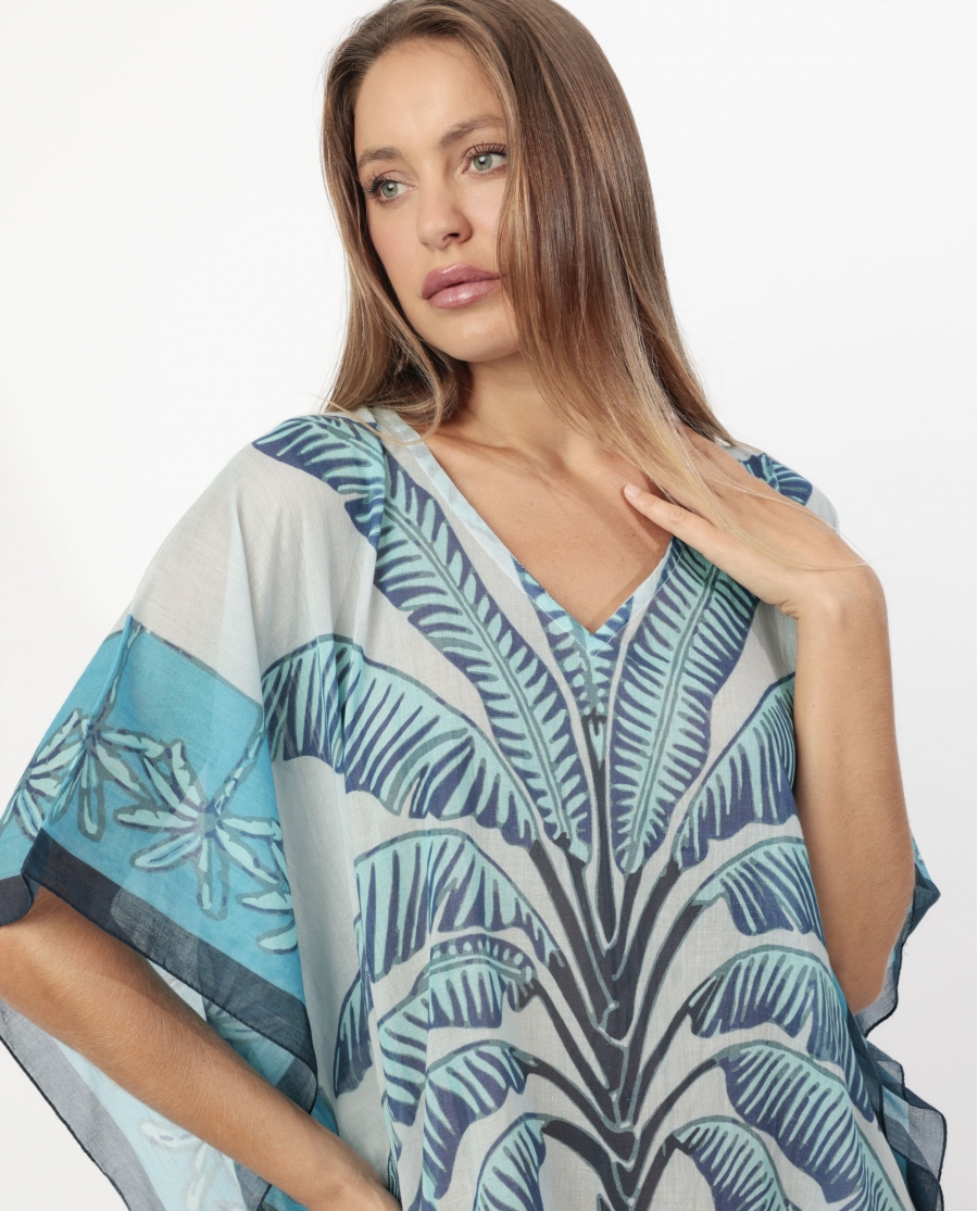 ADMAS Vestido Kaftan Manga Corta Palm Azul para Mujer AZUL