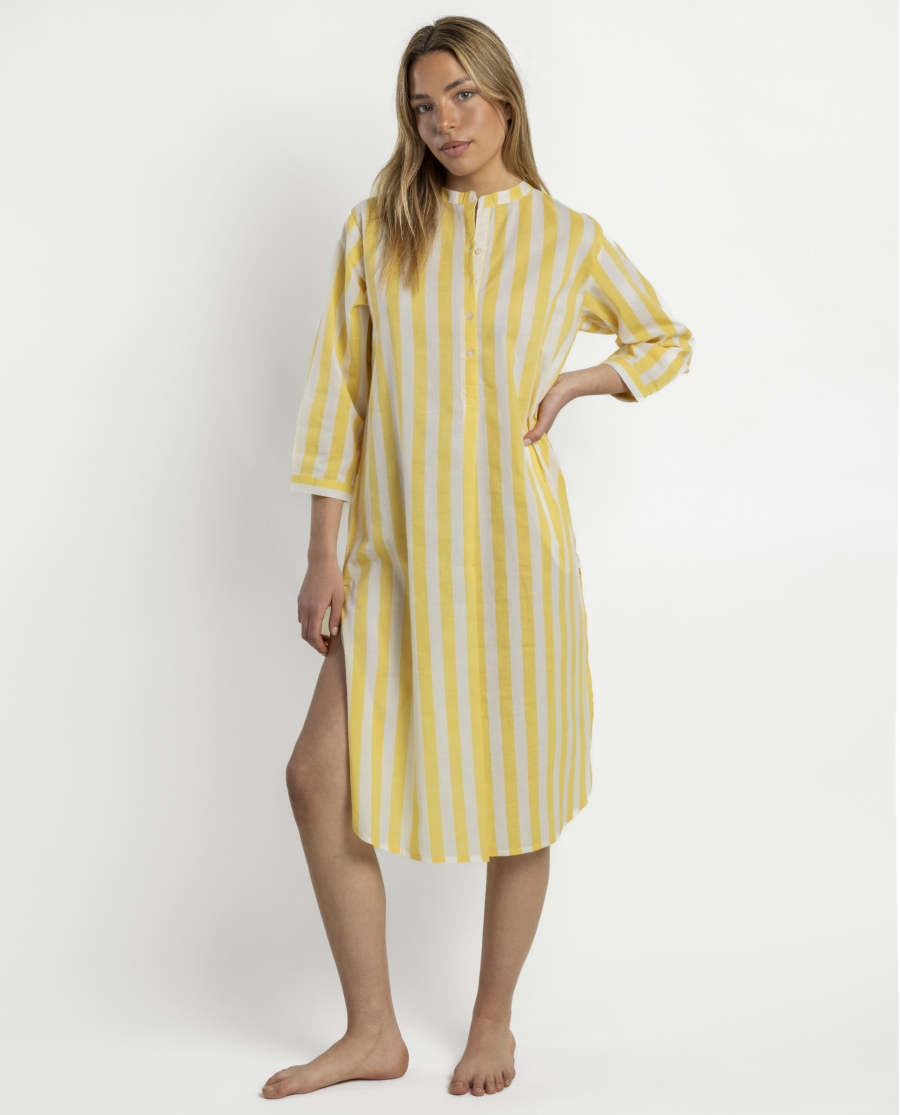 ADMAS Vestido Manga Francesa Stripes Love para Mujer AMARILLO