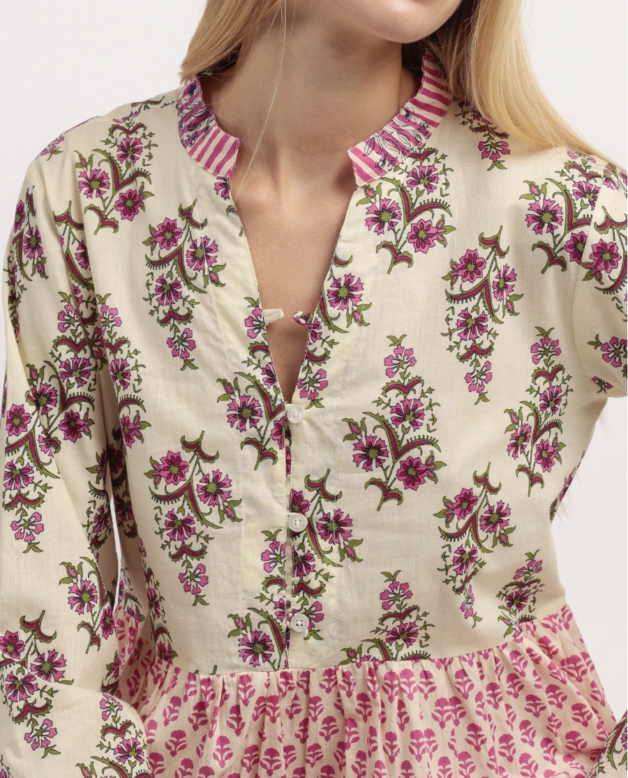 ADMAS Vestido Manga Larga Folklore para Mujer ROSA