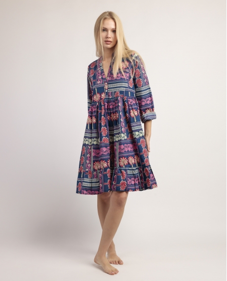 ADMAS Vestido Manga Larga Funny Palms para Mujer AZUL