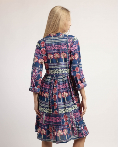 ADMAS Vestido Manga Larga Funny Palms para Mujer AZUL 2
