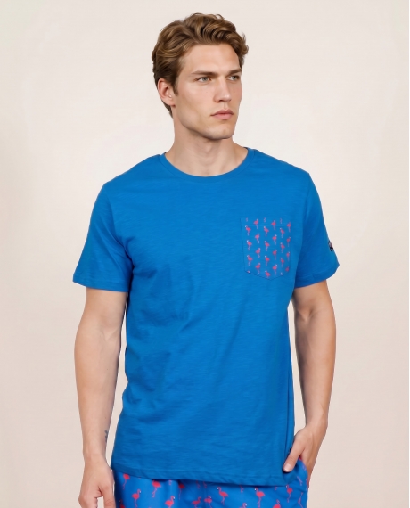 DIVER Camiseta Playa Flamingo para Hombre AZUL