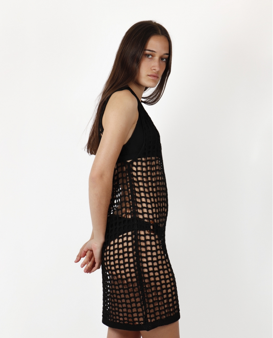 Vestido Sin Mangas Playa Crochet Largo para Mujer NEGRO
