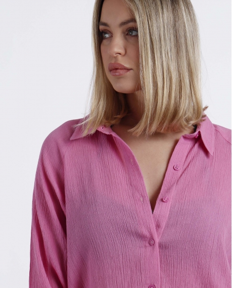 ADMAS Vestido Camisero Manga Larga Playa para Mujer FUCSIA 2