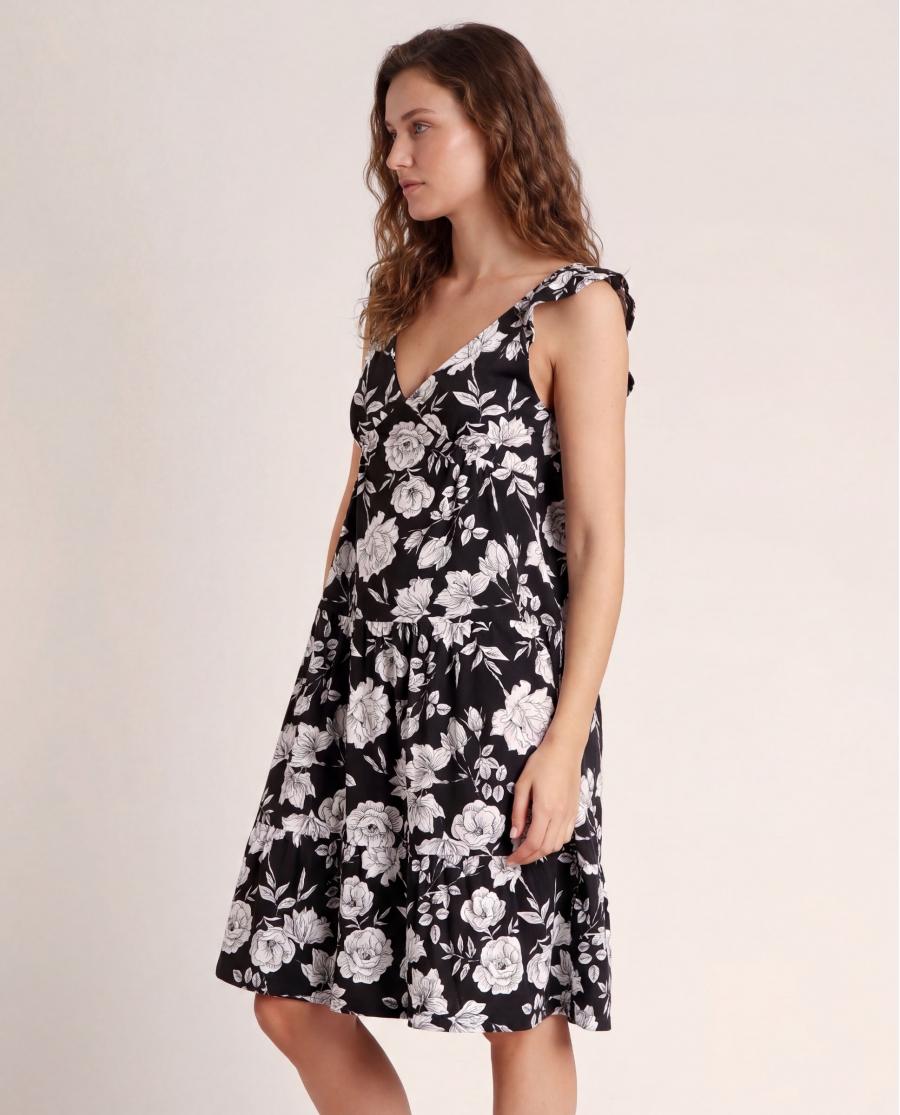 ADMAS Vestido Sin Mangas Beach Flowers para Mujer NEGRO