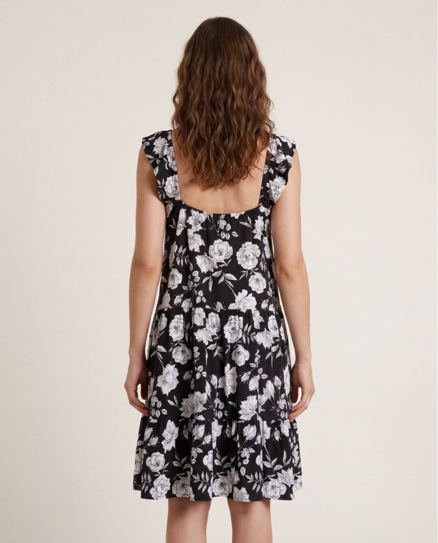 ADMAS Vestido Sin Mangas Beach Flowers para Mujer NEGRO