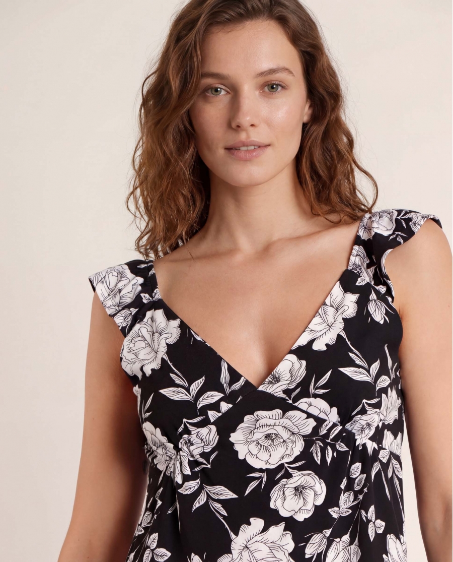 ADMAS Vestido Sin Mangas Beach Flowers para Mujer NEGRO