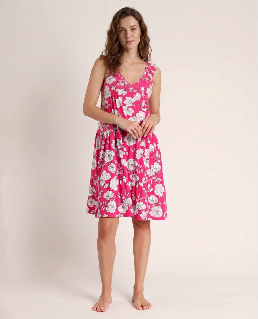 ADMAS Vestido Sin Mangas Beach Flowers para Mujer FUCSIA