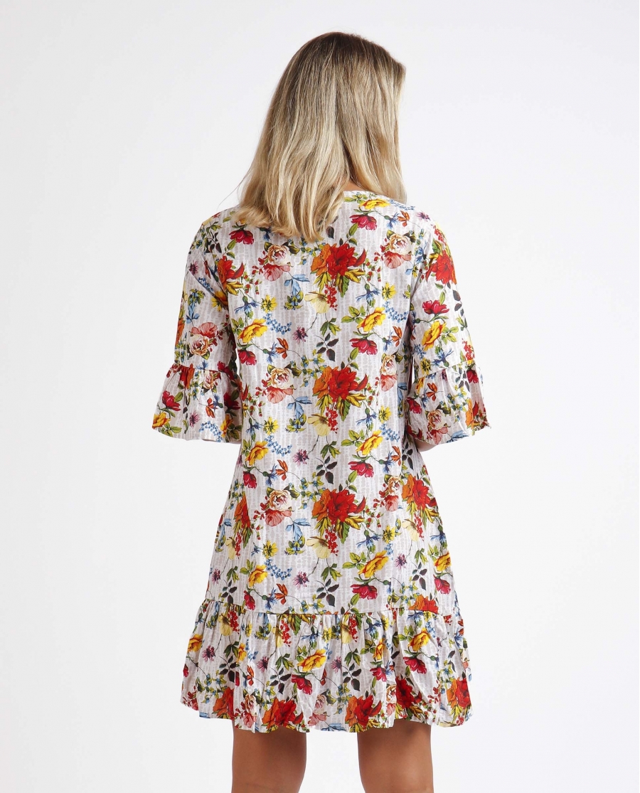 ADMAS Vestido Manga Francesa Mexican Otomi para Mujer MULTICOLOR