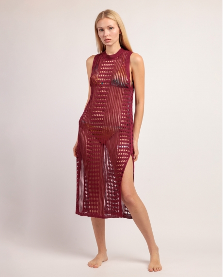 ADMAS Vestido Sin Mangas Calado Open Knit para Mujer MORADO