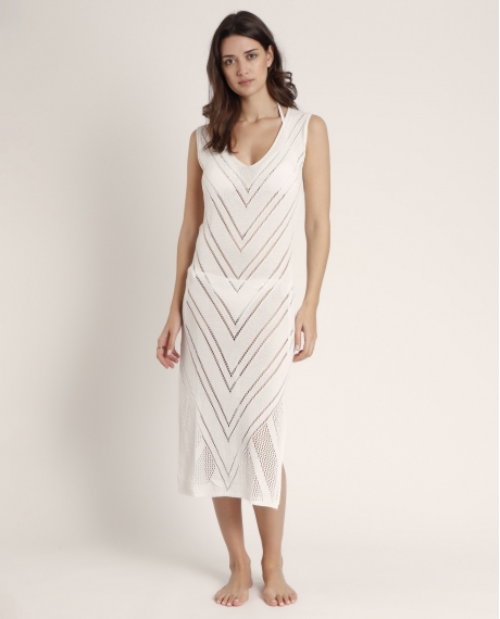 Vestido Sin Mangas Calado Combinado para Mujer CRUDO