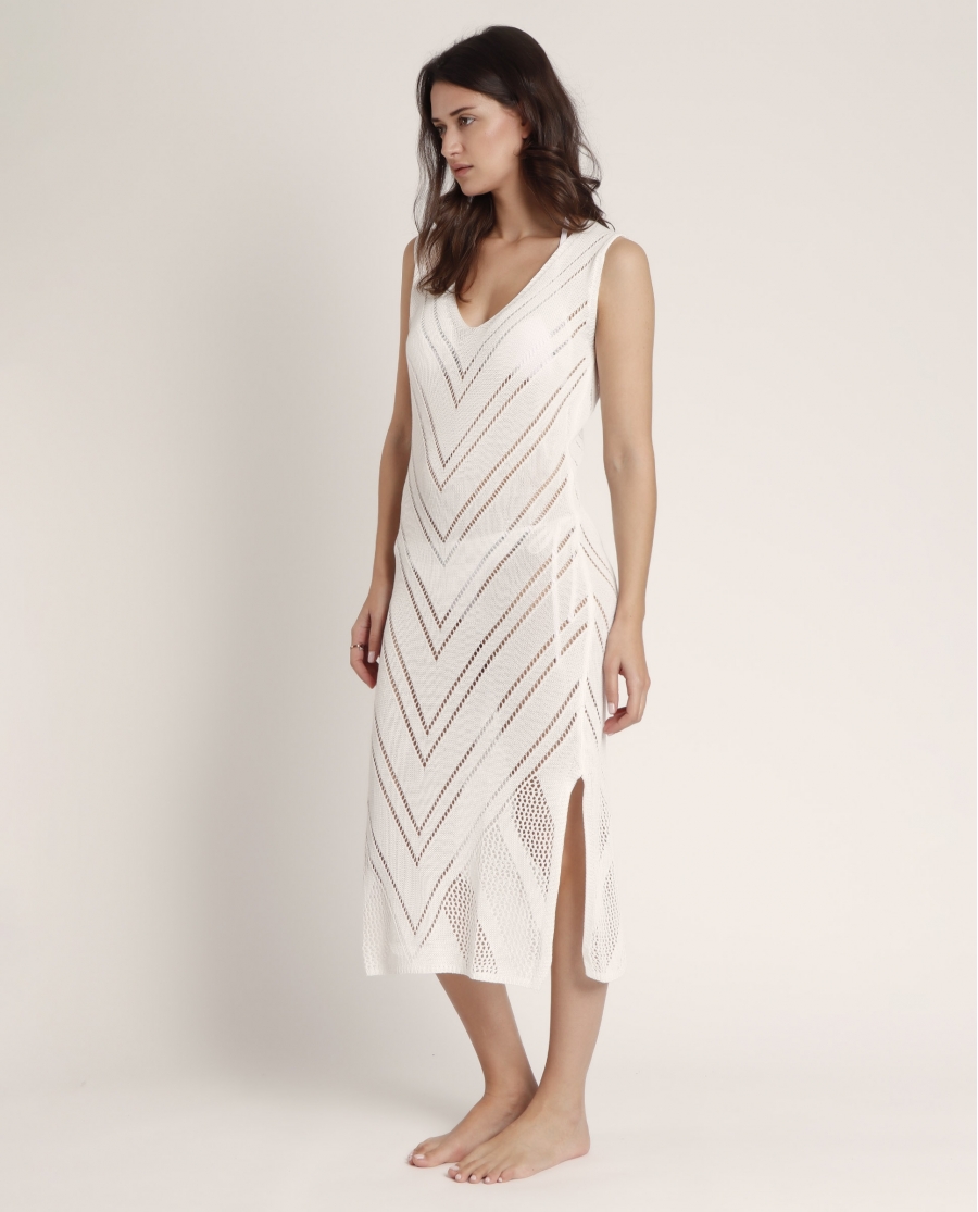 Vestido Sin Mangas Calado Combinado para Mujer CRUDO