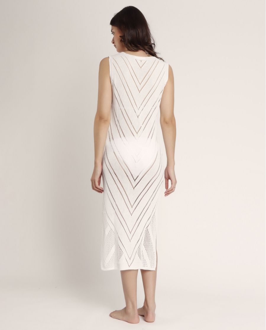 Vestido Sin Mangas Calado Combinado para Mujer CRUDO