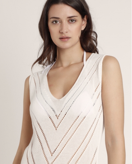 Vestido Sin Mangas Calado Combinado para Mujer CRUDO 2
