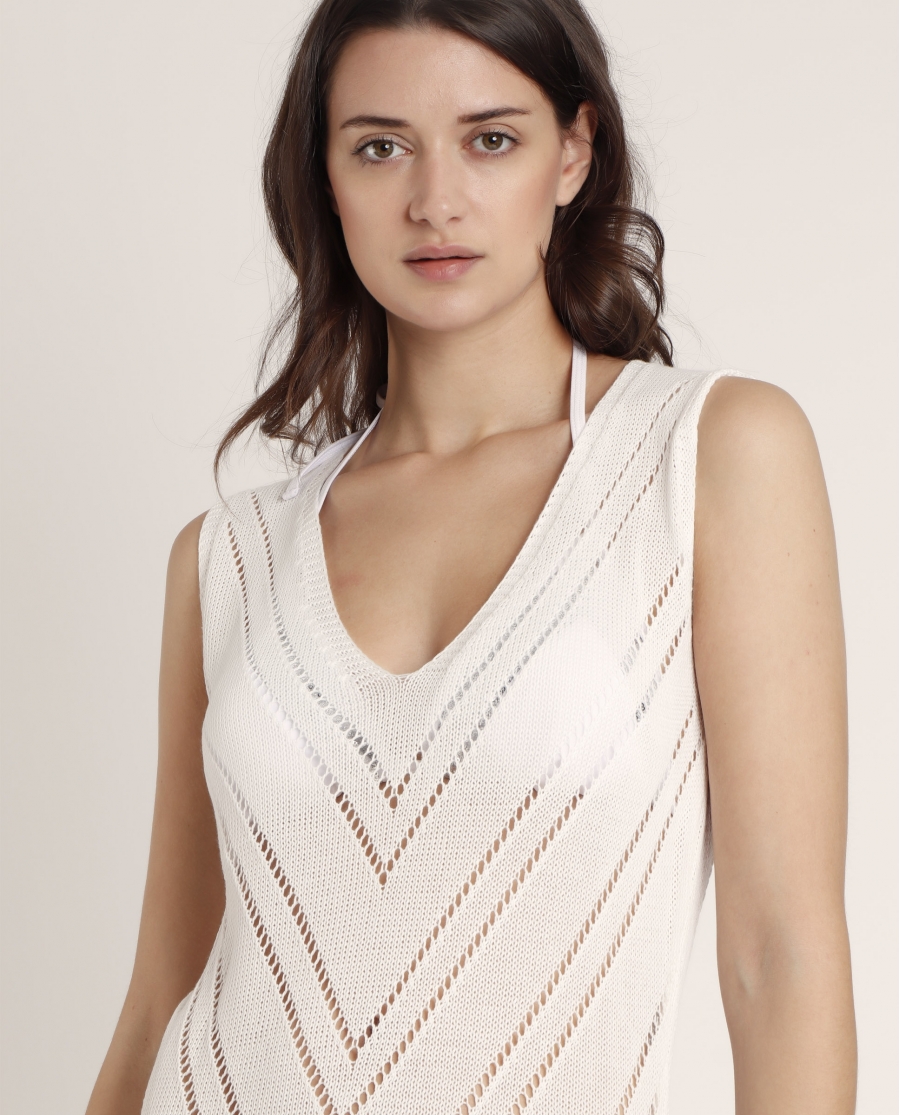 Vestido Sin Mangas Calado Combinado para Mujer CRUDO
