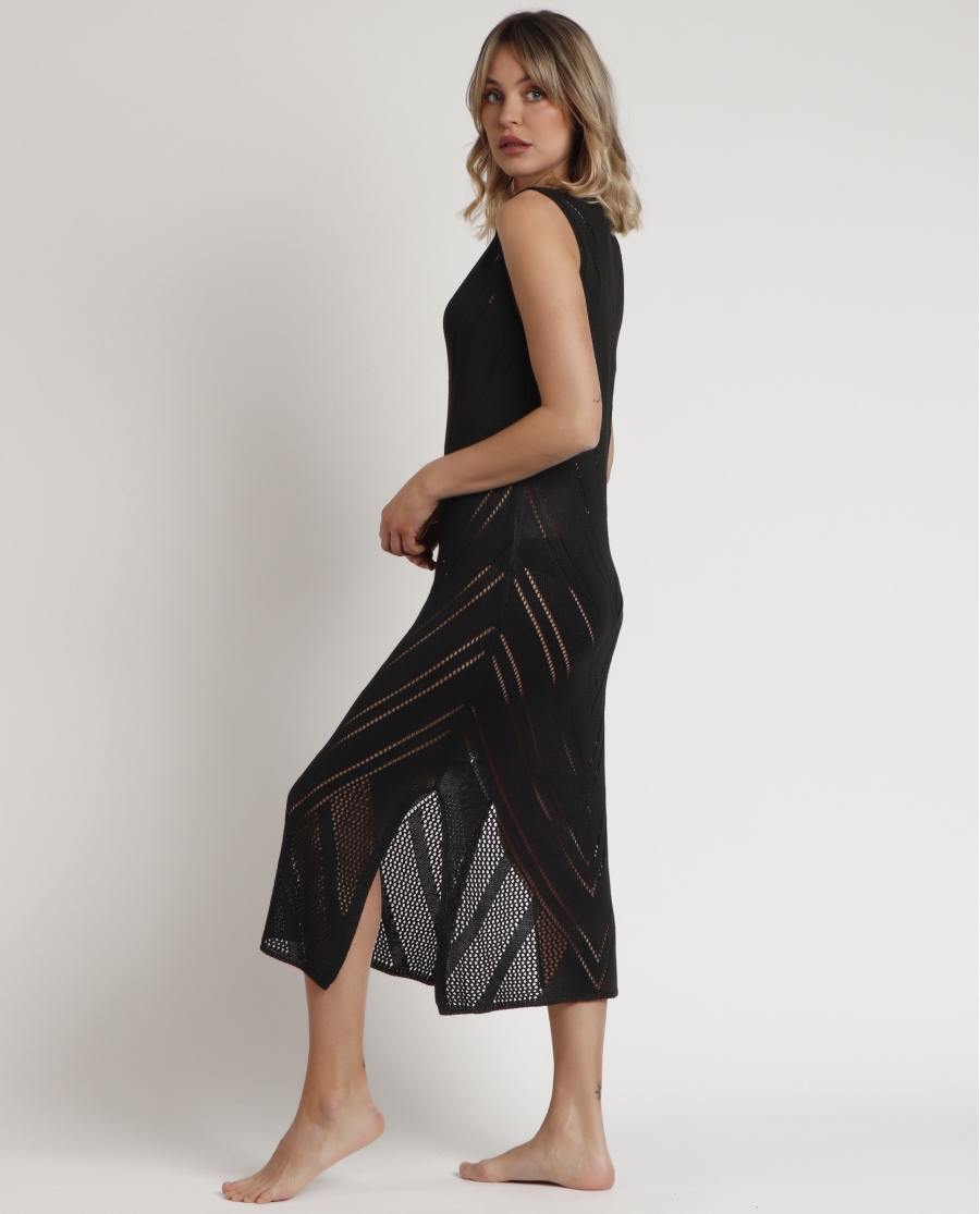 Vestido Sin Mangas Calado Combinado para Mujer NEGRO
