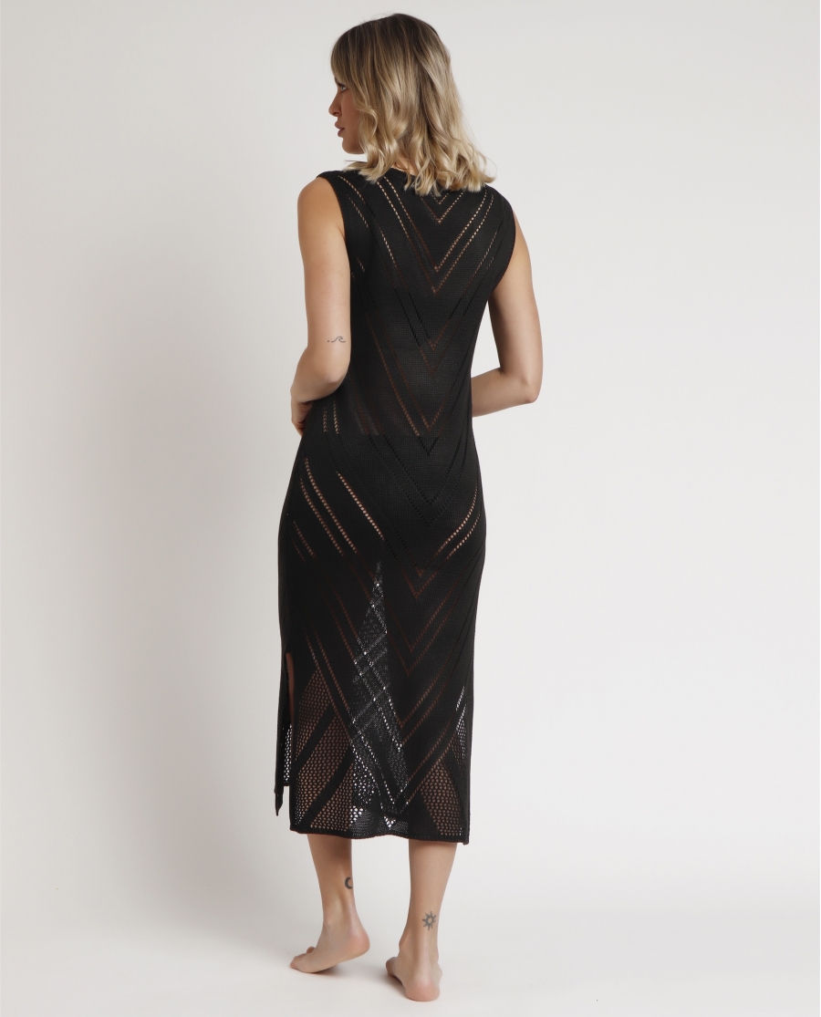 Vestido Sin Mangas Calado Combinado para Mujer NEGRO