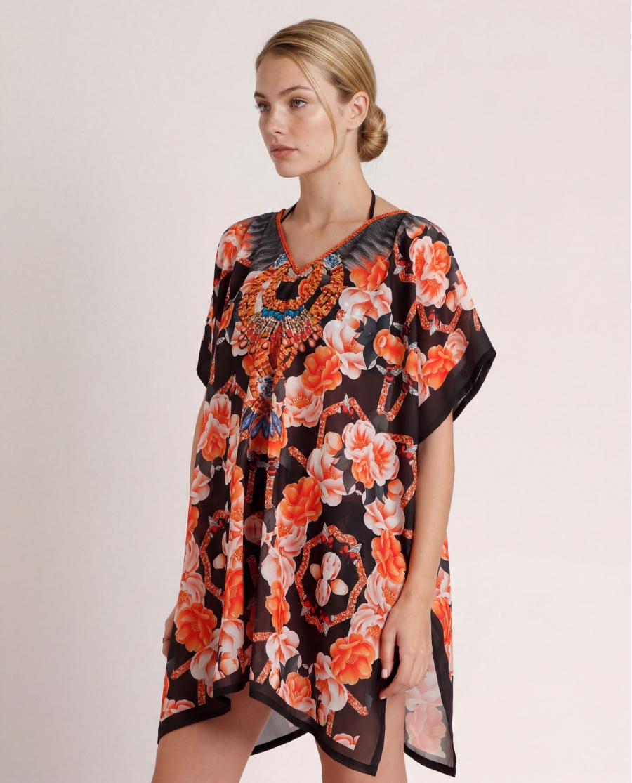ADMAS Vestido Kaftán Flores Naranjas para Mujer MULTICOLOR