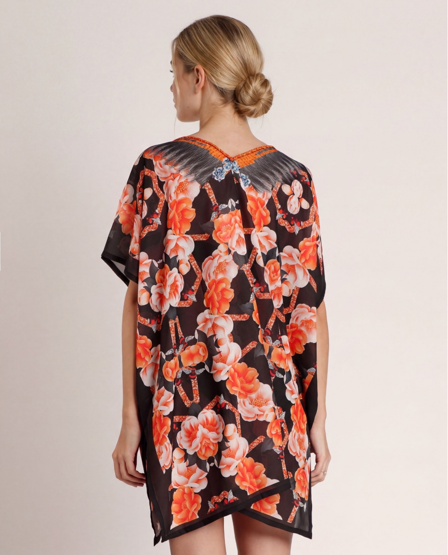 ADMAS Vestido Kaftán Flores Naranjas para Mujer MULTICOLOR
