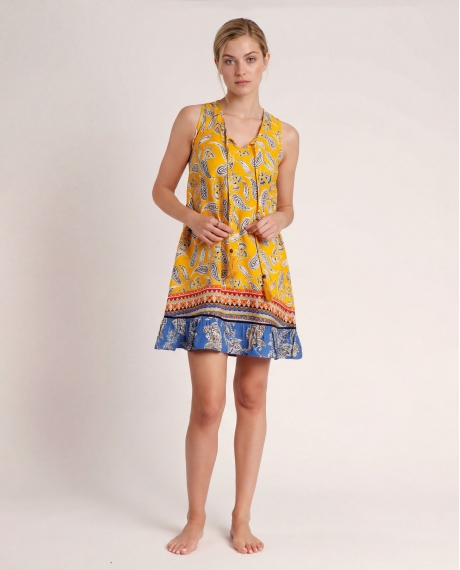 ADMAS Vestido Sin Mangas Hippy Beach para Mujer AMARILLO