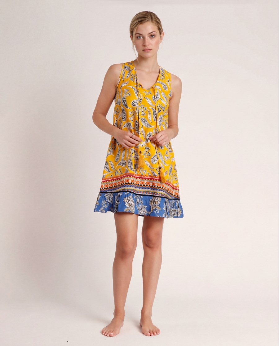 ADMAS Vestido Sin Mangas Hippy Beach para Mujer AMARILLO