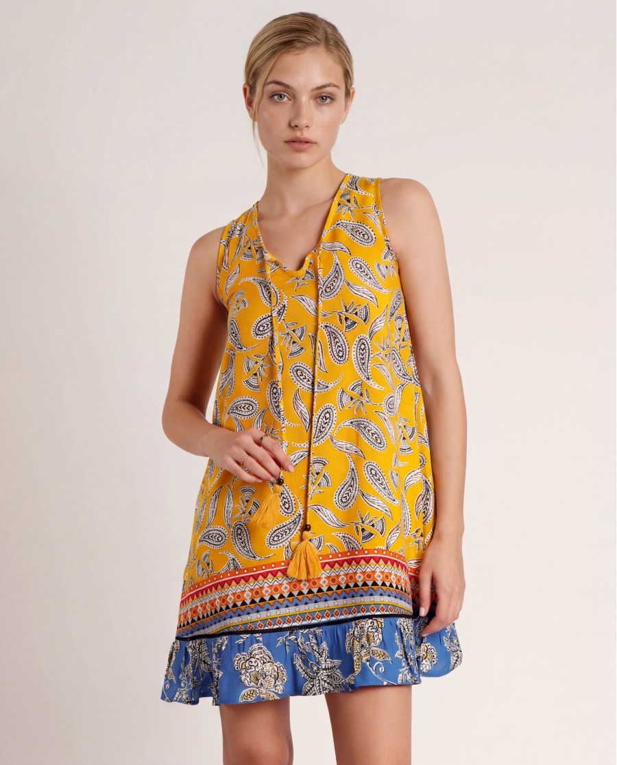 ADMAS Vestido Sin Mangas Hippy Beach para Mujer AMARILLO