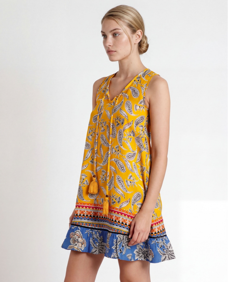 ADMAS Vestido Sin Mangas Hippy Beach para Mujer AMARILLO