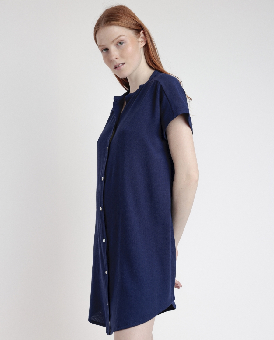 ADMAS Vestido Camisero Manga Corta Fluido para Mujer MARINO
