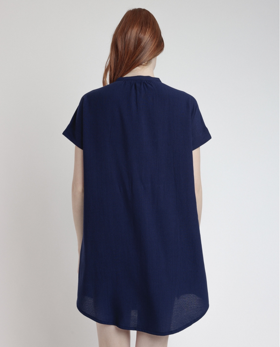 ADMAS Vestido Camisero Manga Corta Fluido para Mujer MARINO