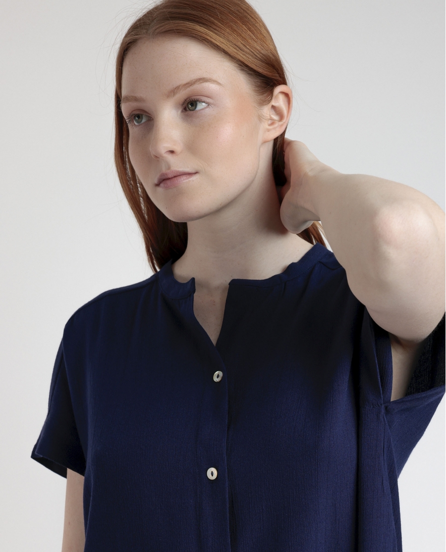 ADMAS Vestido Camisero Manga Corta Fluido para Mujer MARINO