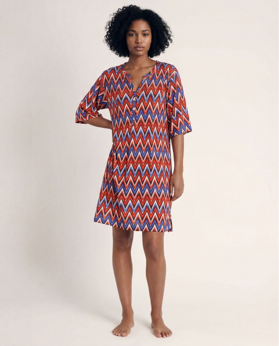 ADMAS Vestido Manga Corta Ethnic Waves para Mujer NARANJA