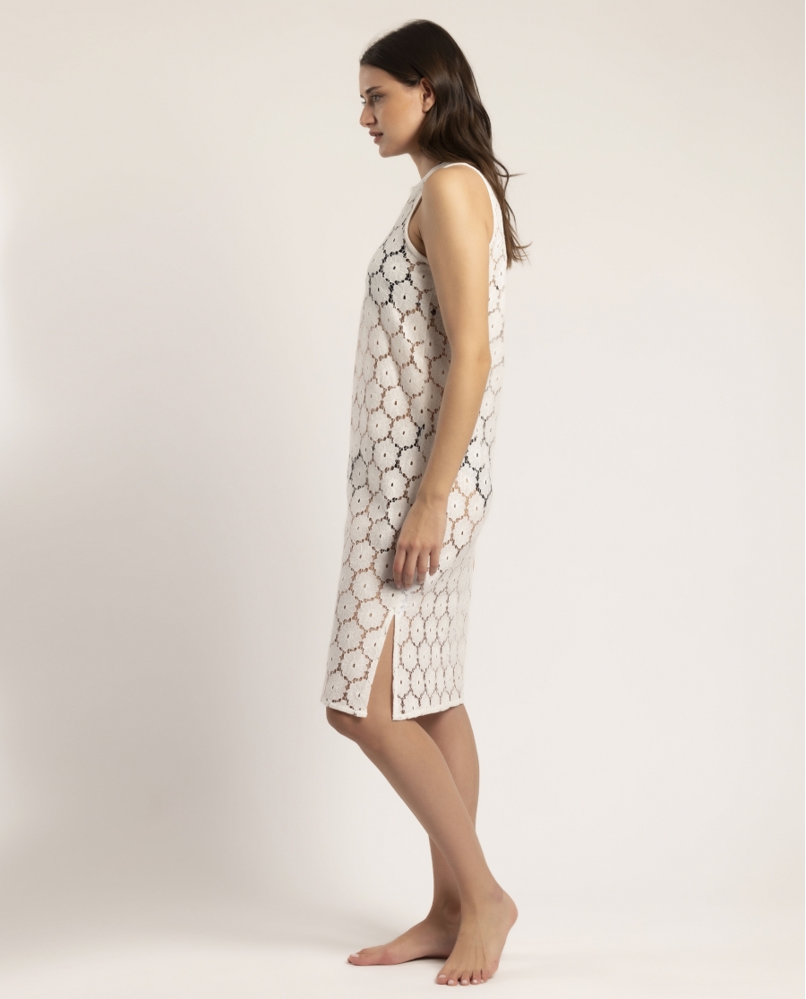 Vestido Sin Mangas Encaje Beach Flowers para Mujer BLANCO