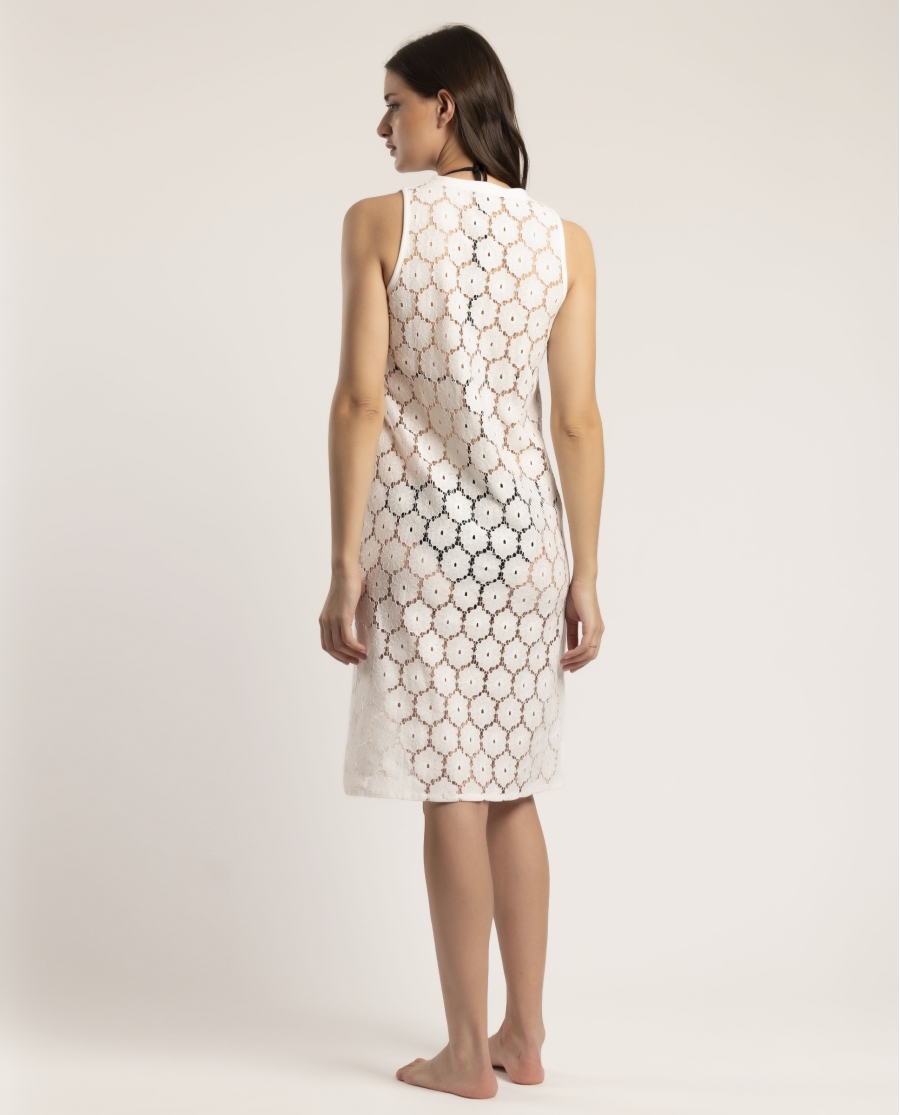 Vestido Sin Mangas Encaje Beach Flowers para Mujer BLANCO