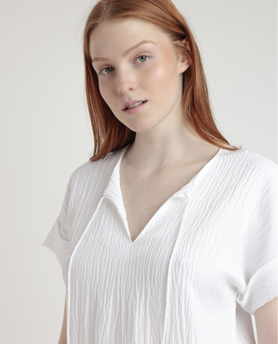ADMAS Vestido Manga Corta Linen Style para Mujer BLANCO