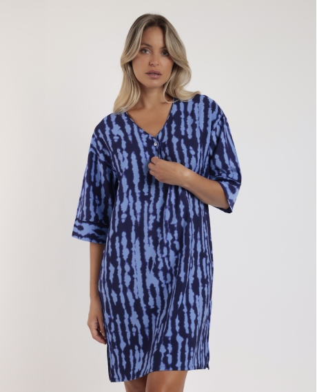 ADMAS Vestido Kimono Manga Francesa Tie & Dye para Mujer AZUL