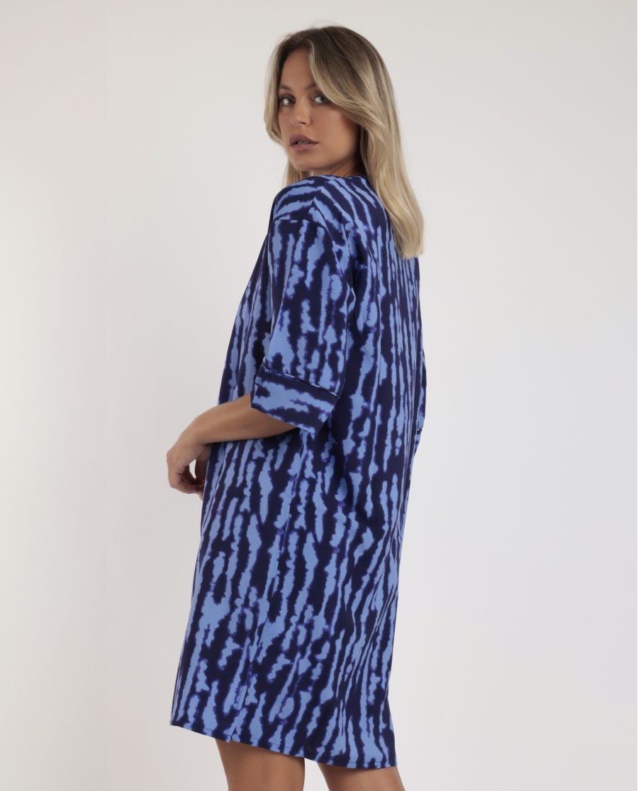 ADMAS Vestido Kimono Manga Francesa Tie & Dye para Mujer AZUL