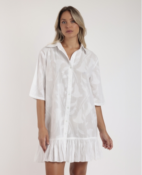 ADMAS Vestido Manga Francesa Texture Flowers para Mujer BLANCO
