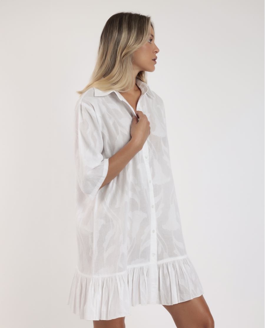 ADMAS Vestido Manga Francesa Texture Flowers para Mujer BLANCO