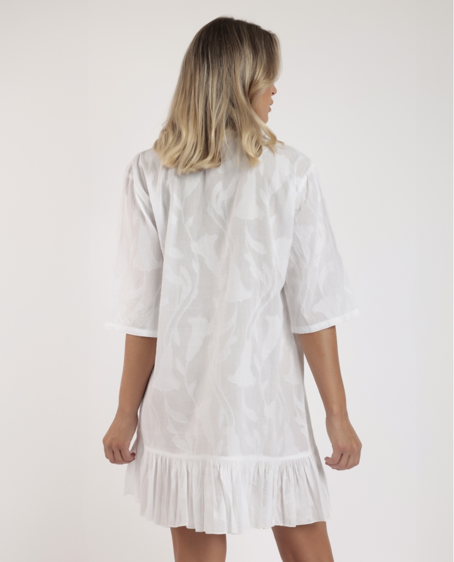 ADMAS Vestido Manga Francesa Texture Flowers para Mujer BLANCO