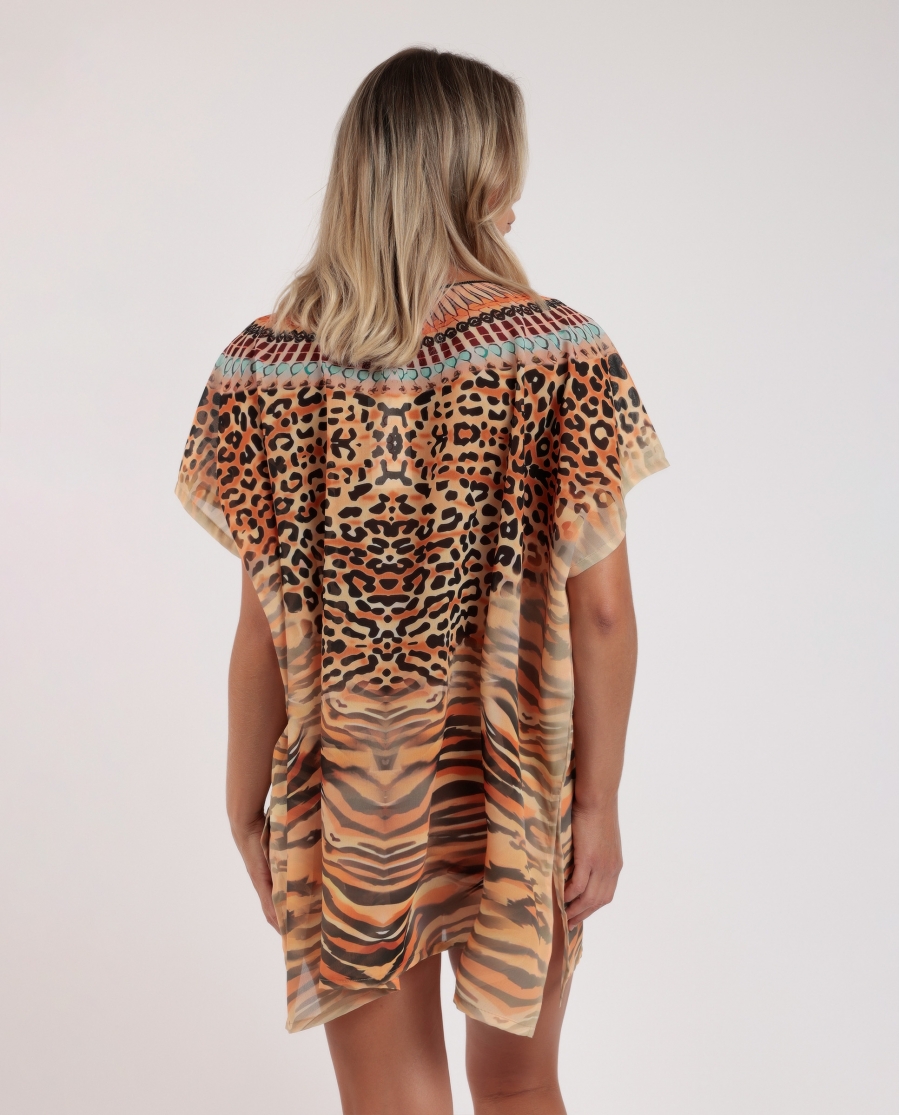 ADMAS Vestido Kaftan Manga Corta Safari para Mujer PIEL